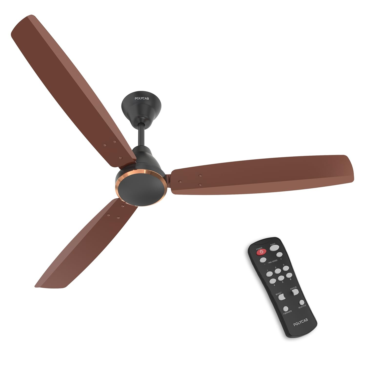 Polycab Wizzy Vibe 1200mm 5-Star BLDC Ceiling fan for Home with Remote| Energy Saving | High Air Delivery | 3+1 yr Warranty [Earth Brown]