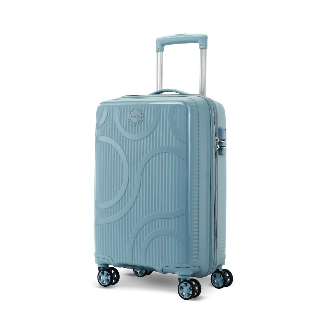 KAMILIANT by American Tourister Selva|Cabin Trolley Bag Small Size (56 cms) for Travel| Hard Case Polypropylene (PP) Suitcase|360° 8-Wheel Spinner Luggage Trolley|Combination Lock|Stone Blue