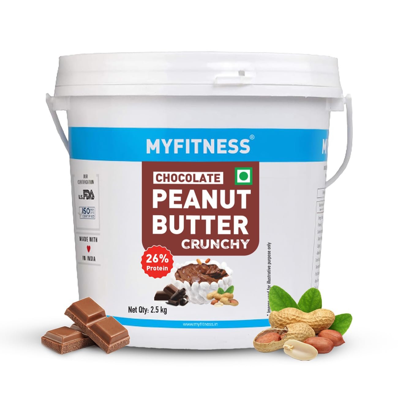 MYFITNESS Peanut Butter Chocolate Spread Crunchy 2.5kg | 23g Protein & 9g Fiber | Tasty & Healthy Nut Butter Spread for Breakfast & Snacks | Cholesterol Free | Zero Trans Fat | Crunchy Pea