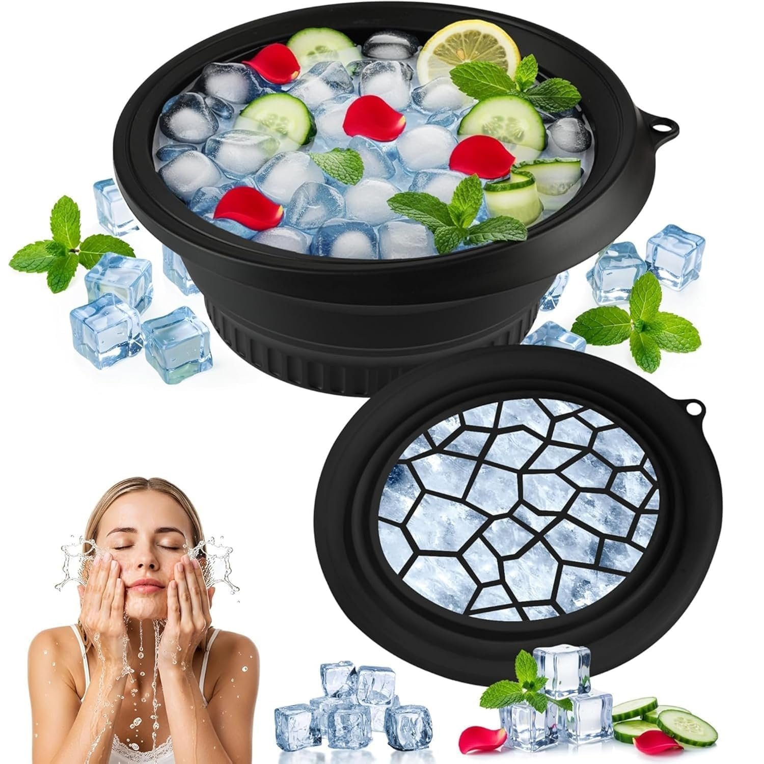 ZONVER® Ice Face Bowl Silicone Face Ice Bowl For Ice With Built-In Ice Tray Collapsible Face Tub For Ice Bath, Facial Ice Plunge Bowl Ice Water Facials at Home Women & Men