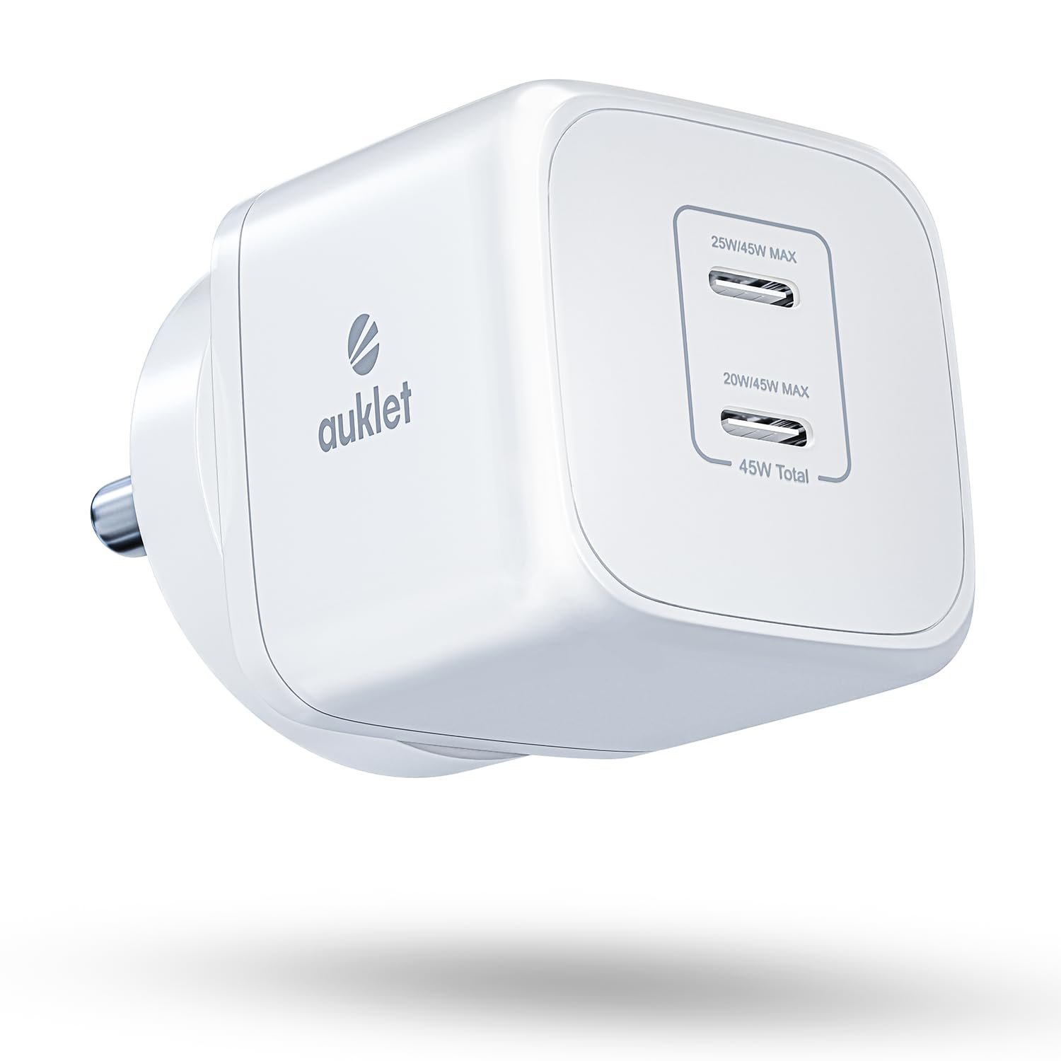 45W GaN Fast Wall Charger, with PD & PPS Support, USB 2C, 1A Port, BIS Certified,Compatible with All iPhones, iPads, Samsung Galaxy, Smartwatch and All Android Mobiles,White