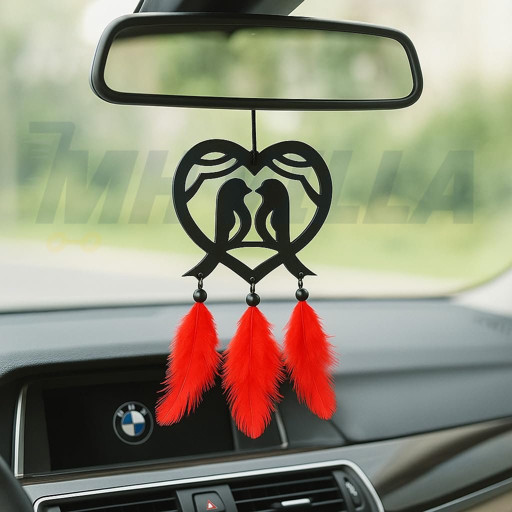 Car Hanging Accessories: Radha Krishna Spiritual Acrylic Decor for Car, Home and Office Desk Décor Accessories (2BIRDS-CAR-HANG-01)