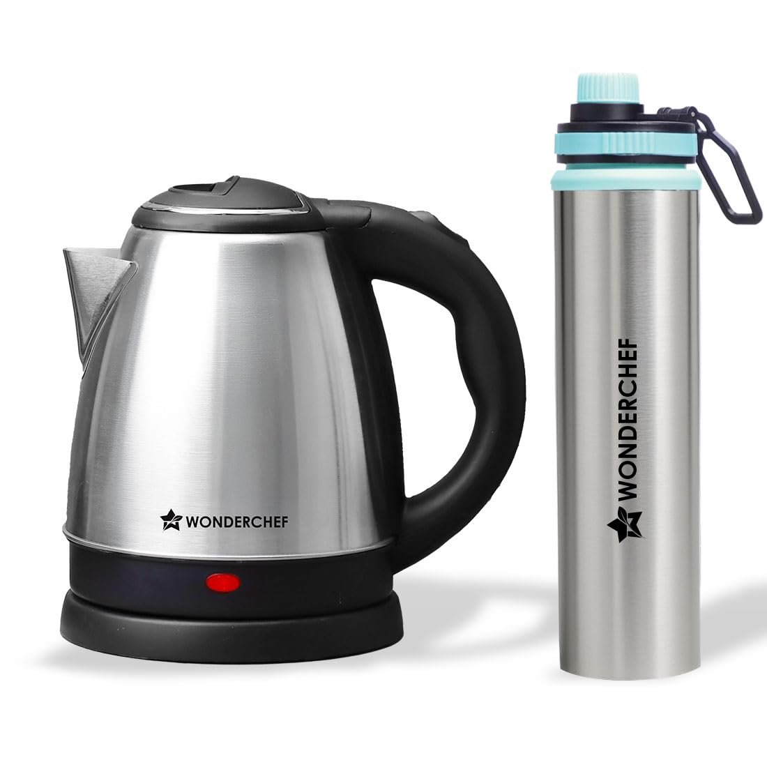 Wonderchef Acura Stainless-steel Kettle 1.5L + Sippy Stainless-steel Bottle,Rapid Water Boiling in 4 Mins,Auto Shut-off,Gift Combo for Diwali and Festivals, Housewarming|1-Year Warranty,1350 Watts