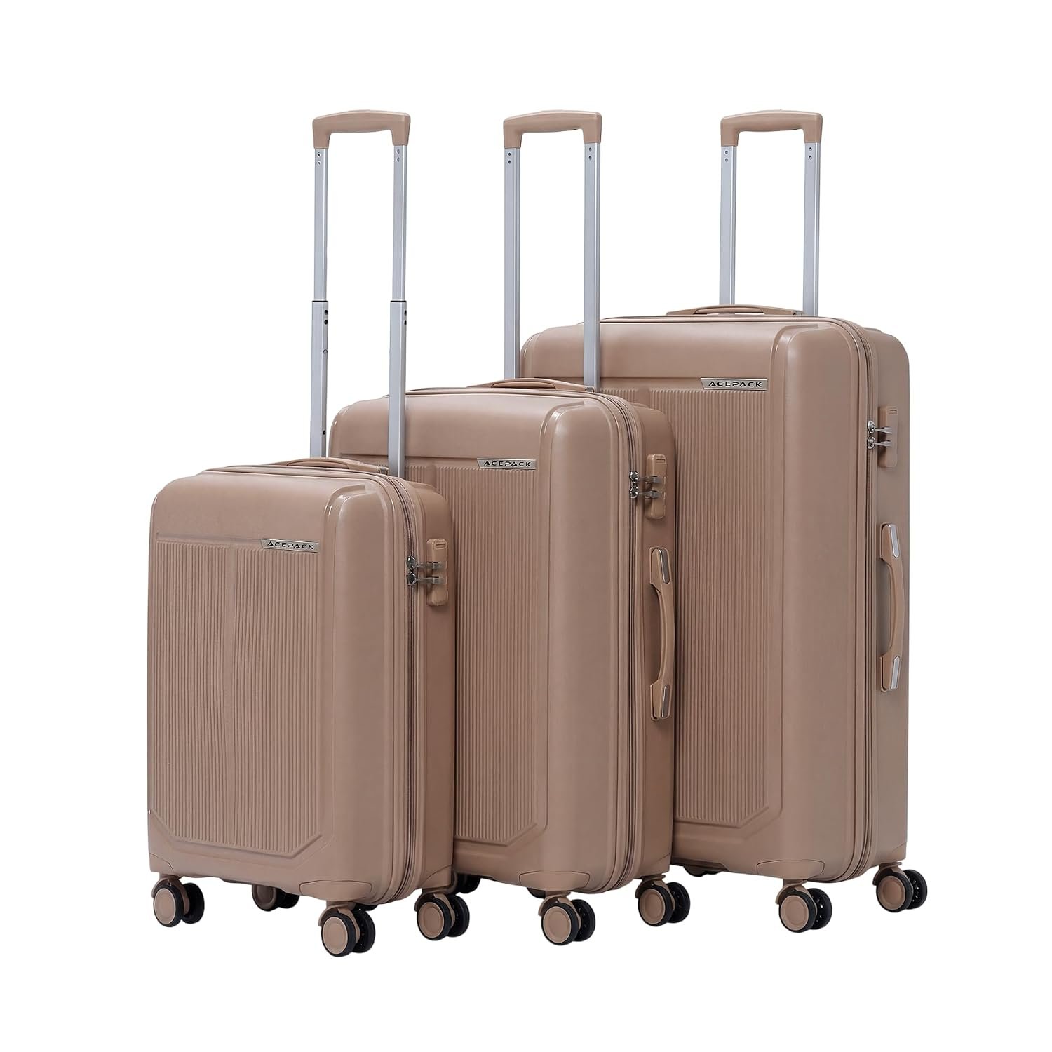 ACEPACK - MEGATRON Set Of 3 Pieces (Small + Medium + Large) Trolley Bag, Lightweight Luggage Suitcase With Spinner 8 Wheel, Unbreakable Polypropylene Hard Shell, In-Built Number Lock, 3 Years Warranty