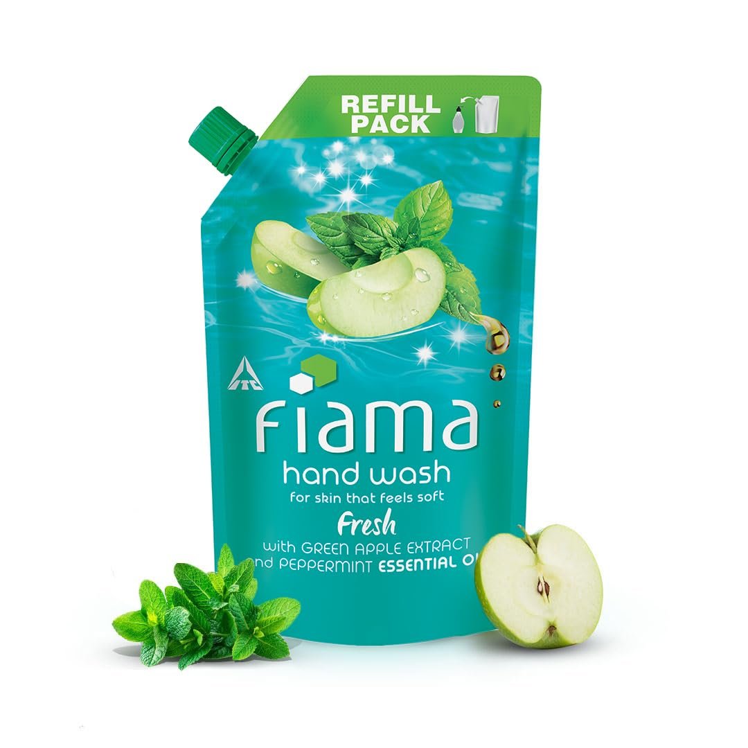 Fiama Fresh Hand Wash, 750 ml Refill Pack, Value Pouch, Peppermint Oil & Green Apple Extract Handwash, for Soft & Supple Hands