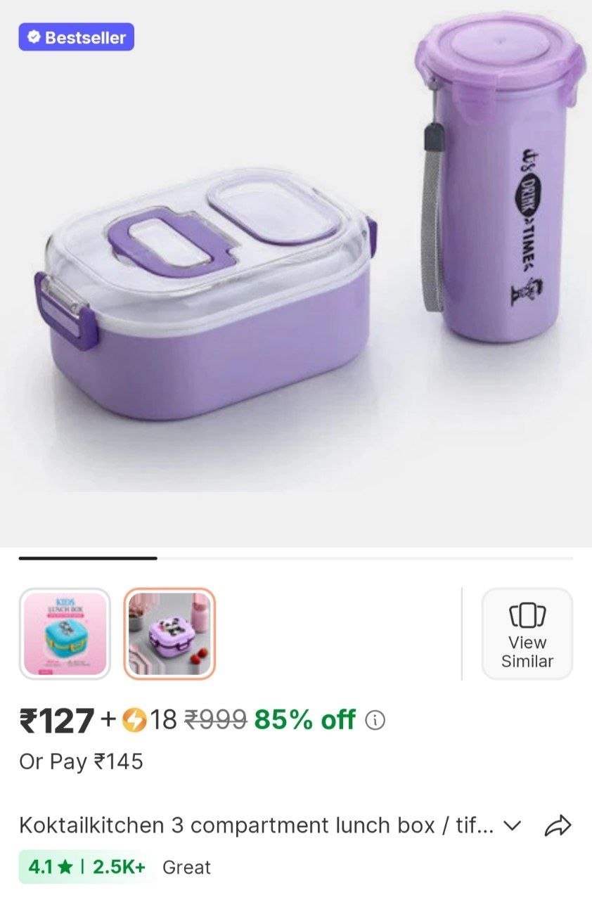 koktailkitchen 3 compartment lunch box tiffin box with 750 ml water bottle 1 containers lunch box