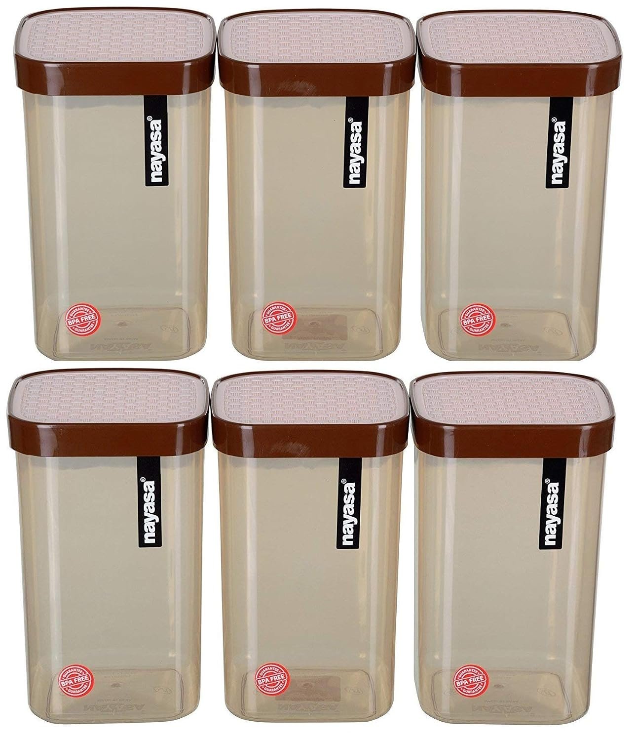 Nayasa Fusion 1000 ml BPA Free Food Grade Airtight Kitchen Storage Stackable Containers - Set of 6 | Brown