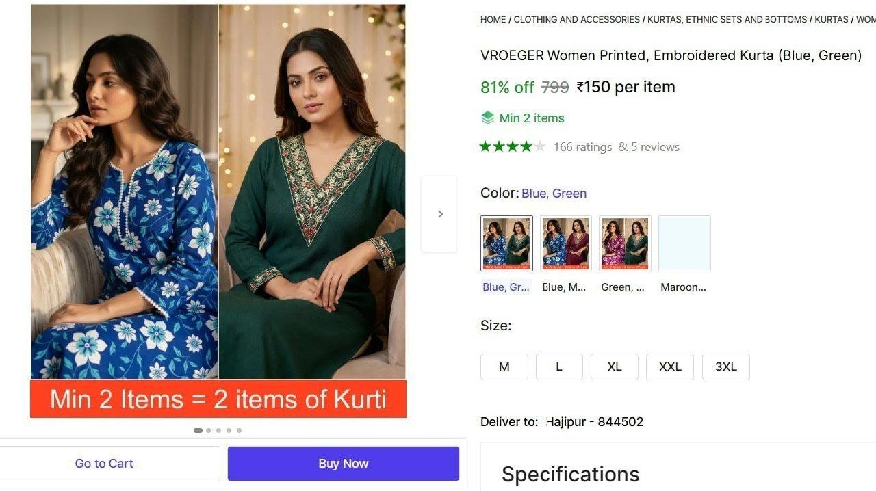 vroeger women printed embroidered kurta