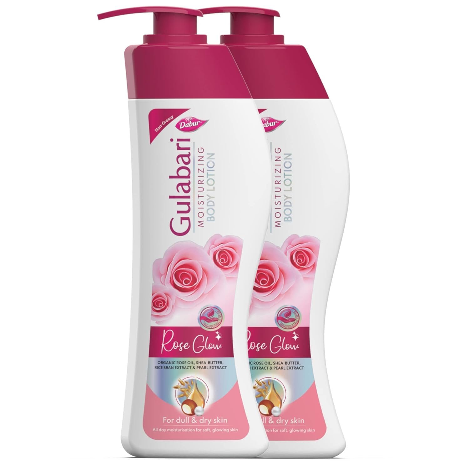 Dabur Gulabari Moisturizing Body Lotion – 800 ml (Pack of 400ml x 2) | For Men & Women | Dry Skin Care | With 100% Organic Rose Oil & Shea Butter | Dermatologically Tested | Paraben Free | 72 