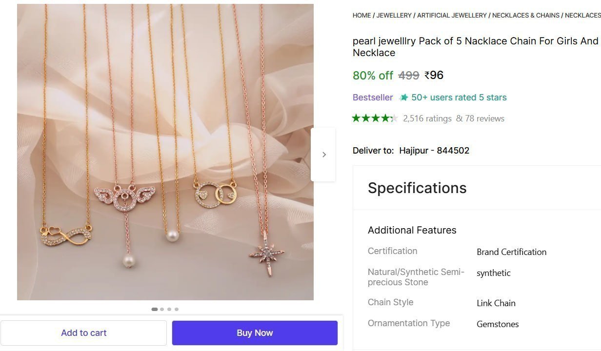 pearl jewelllry pack 5 nacklace chain girls women diamond gold plated plated brass necklace