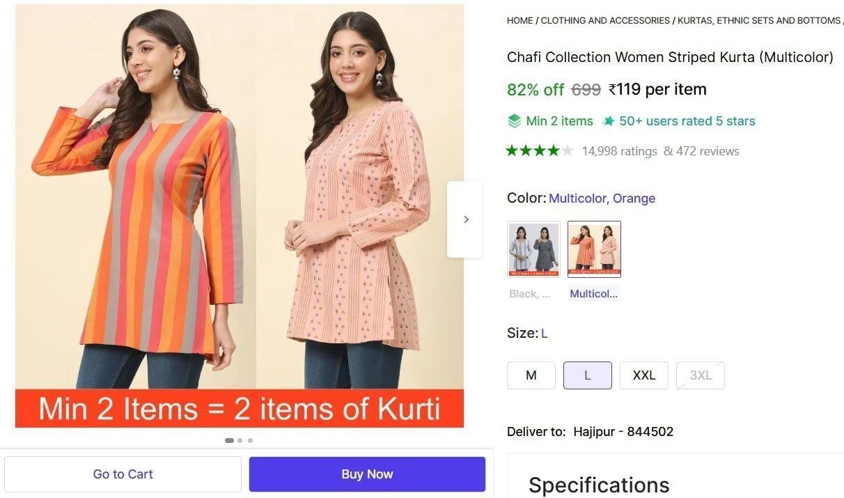 chafi collection women striped kurta