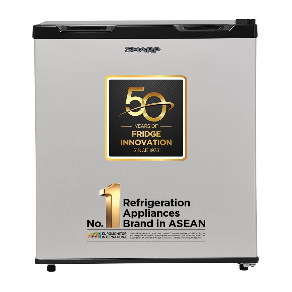 SHARP 50L 2 Star Mini Direct Cool Single Door Refrigerator |Japan 7 Shield Protection|Toughened Glass shelves (Metal Silver, SJ-MRW055N3-PSS)