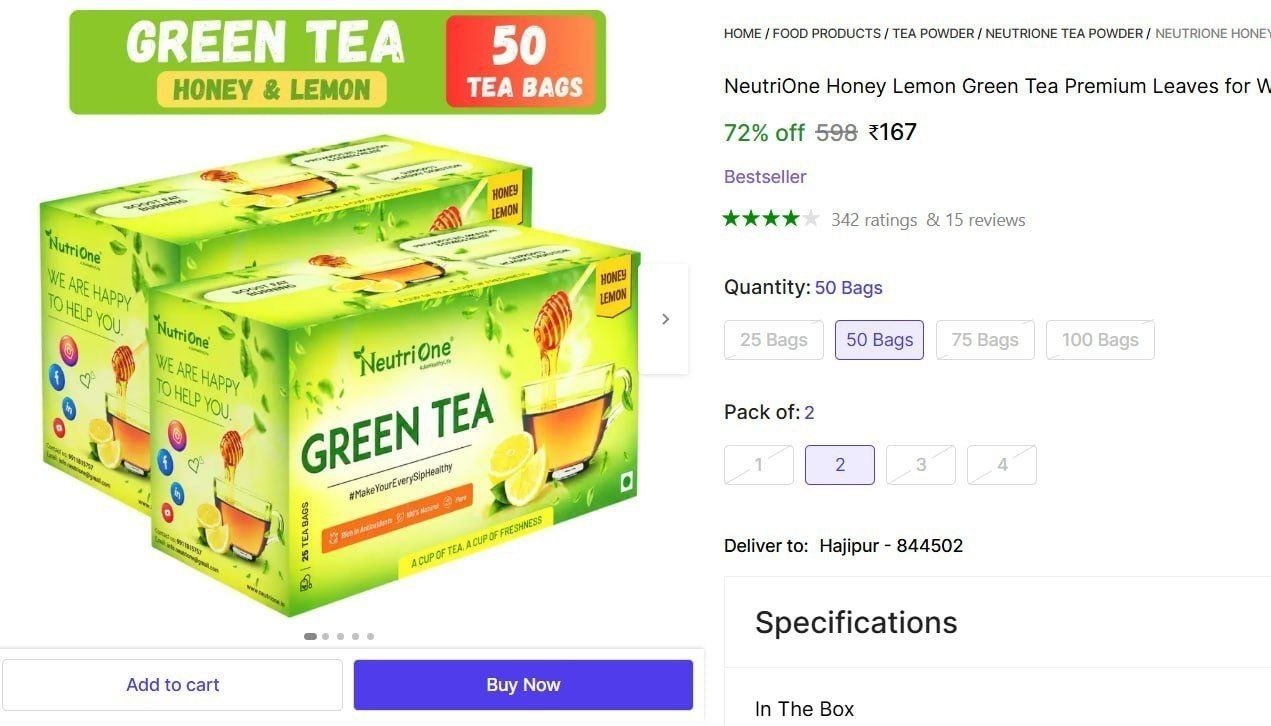 neutrione honey lemon green tea premium leaves weight loss detox vitamin c rich honey bags box