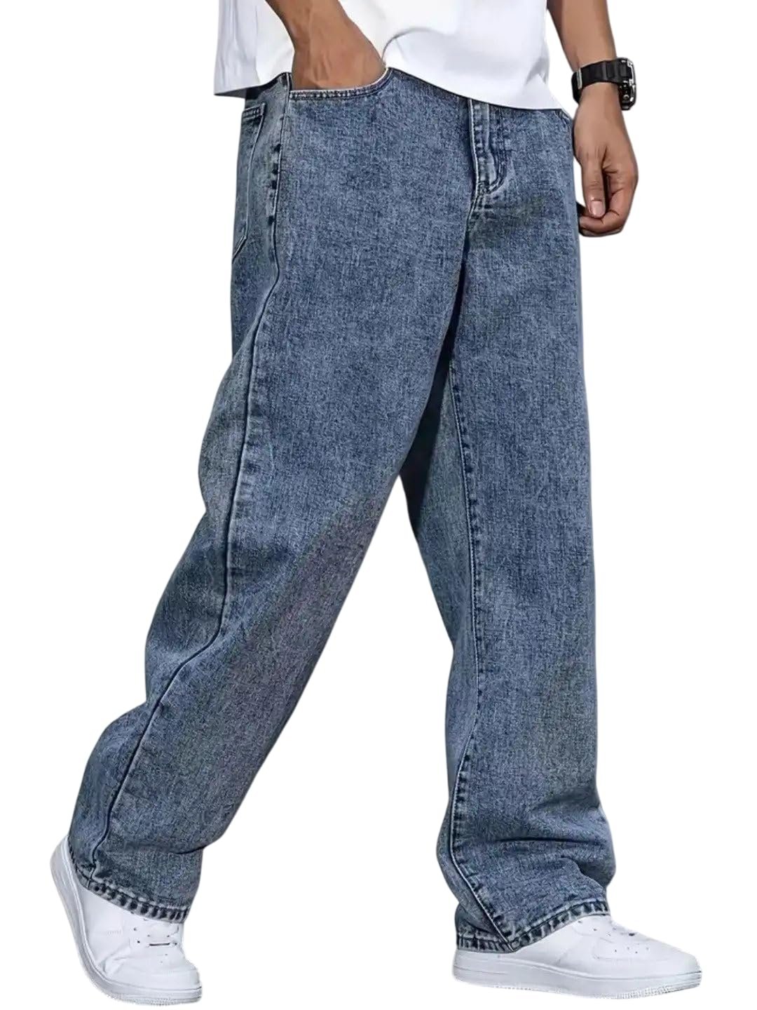 Men's Acid Wash Straight Fit Grey Denim Jeans