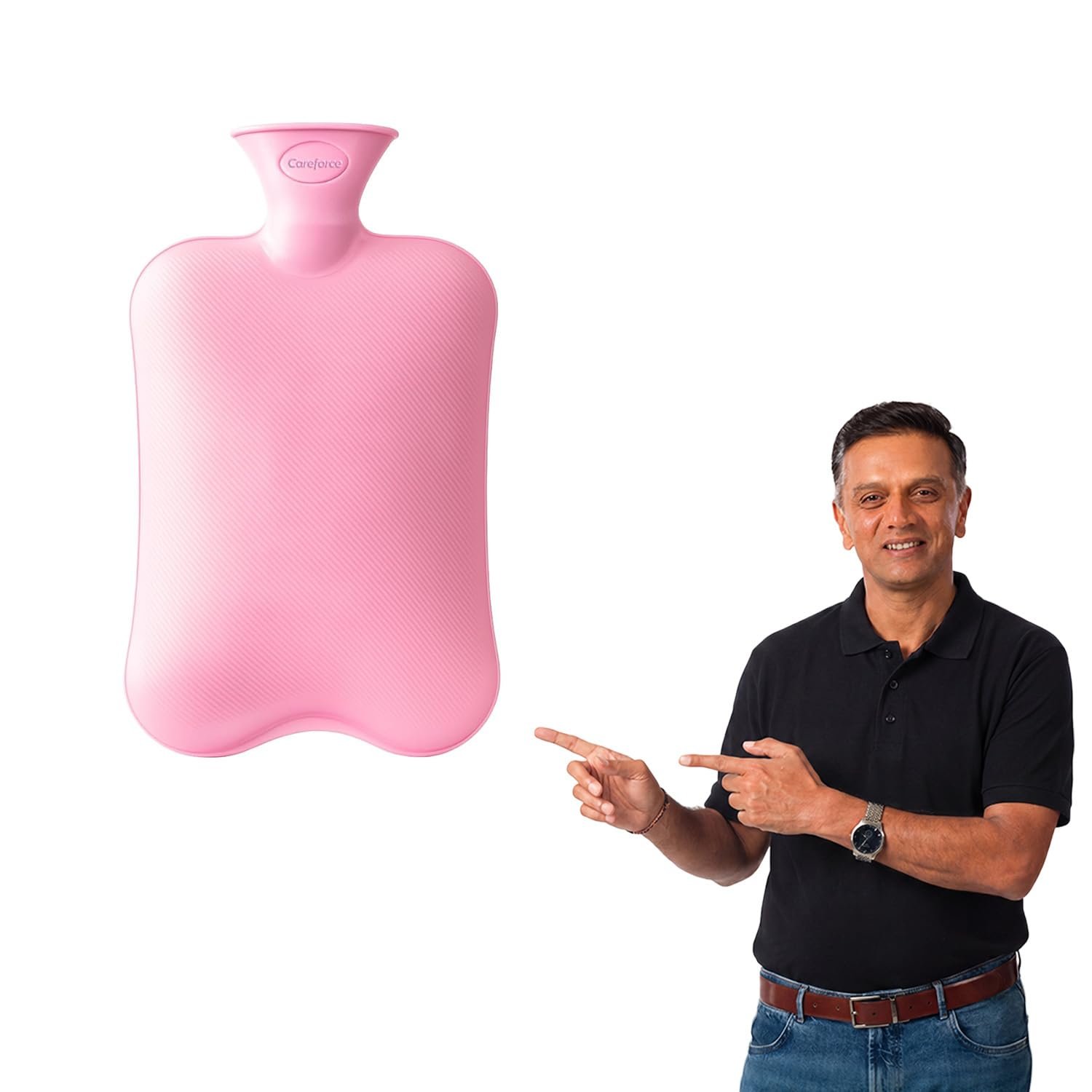 Careforce Hot Water Bag for Pain Relief (2 ltr) hotpack Heating Pad for Periods Cramps, Muscle Aches Heat Pack for Back, Neck, Shoulder and Body Relief Rubber hotbag - PVC Pink - Pack of 1
