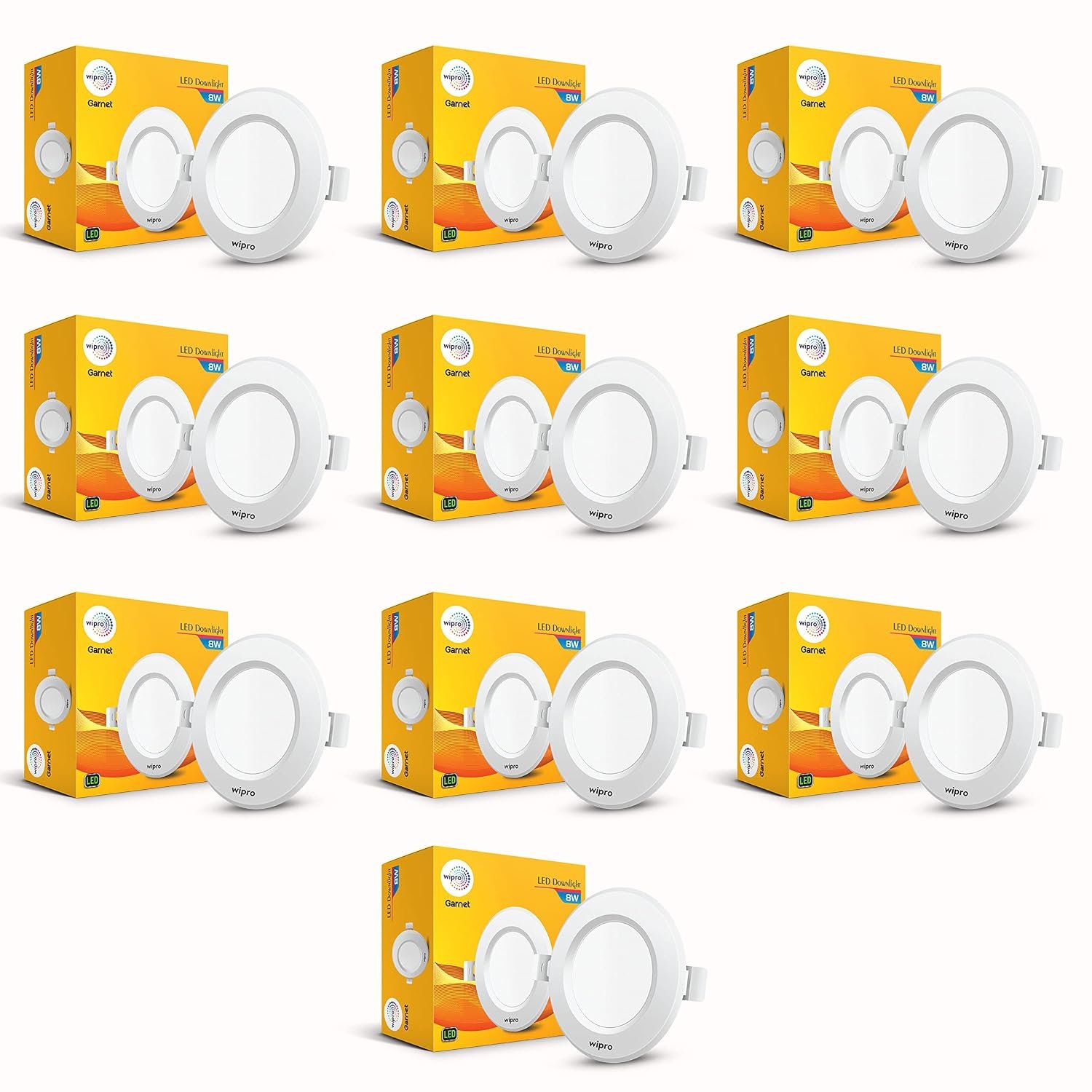 Wipro Garnet 8W Round Downlight Junction Box | Neutral White (4000K) | Glare-Free Design | Recessed Downlighter for False Ceiling | Cutout ∼ 3 inch | Pack of 10