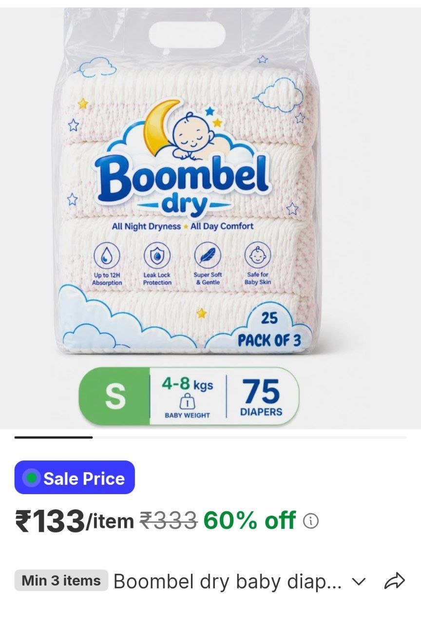 boombel dry baby diaper pants s size super soft long lasting