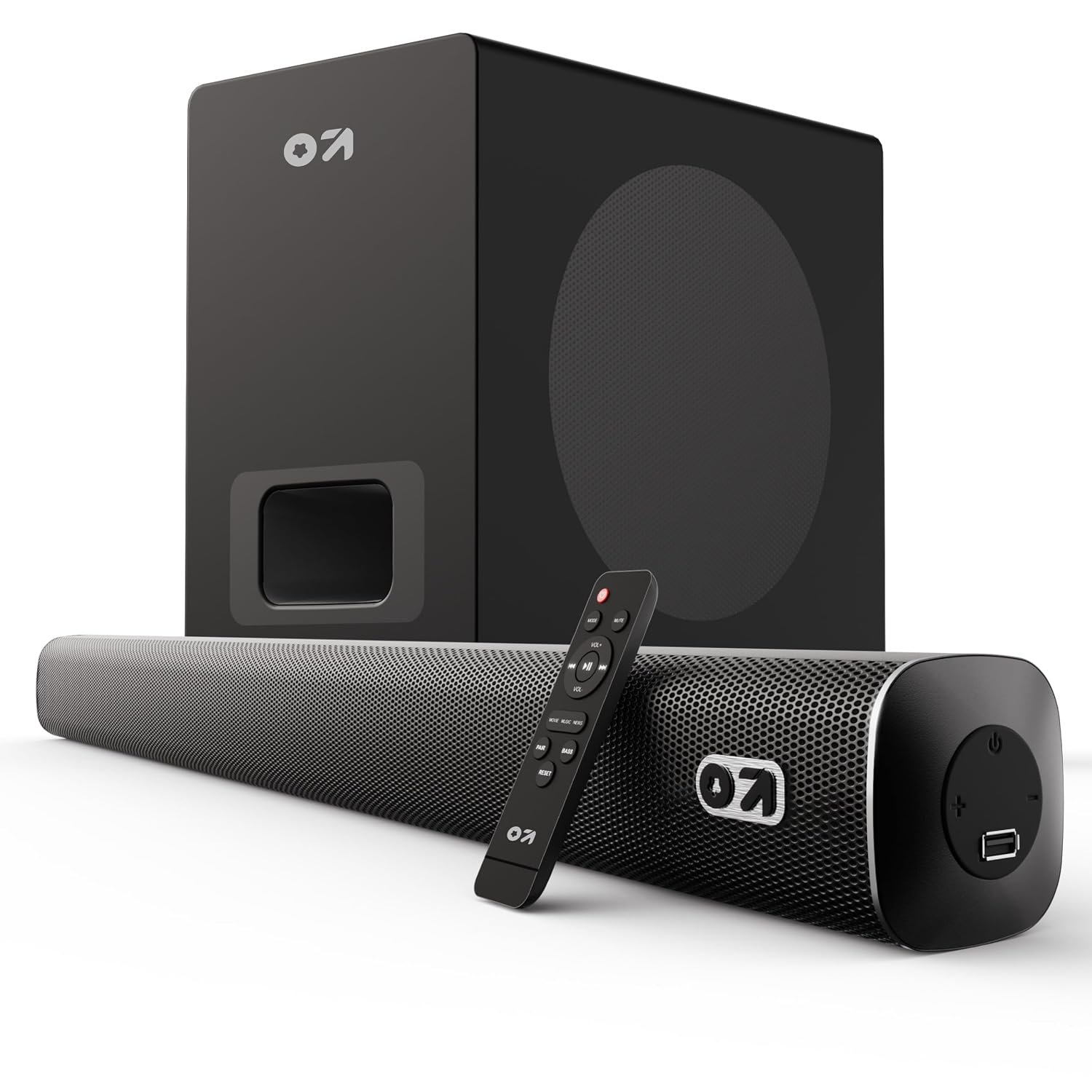 GOBOULT X120 2.1 Channel Bluetooth Soundbar with BoomX Subwoofer, 120-Watt Output Surround Sound, EQ Modes, Remote Accessibility, USB/HDMI/AUX & Optical Fiber Connectivity Sound bar (Black)