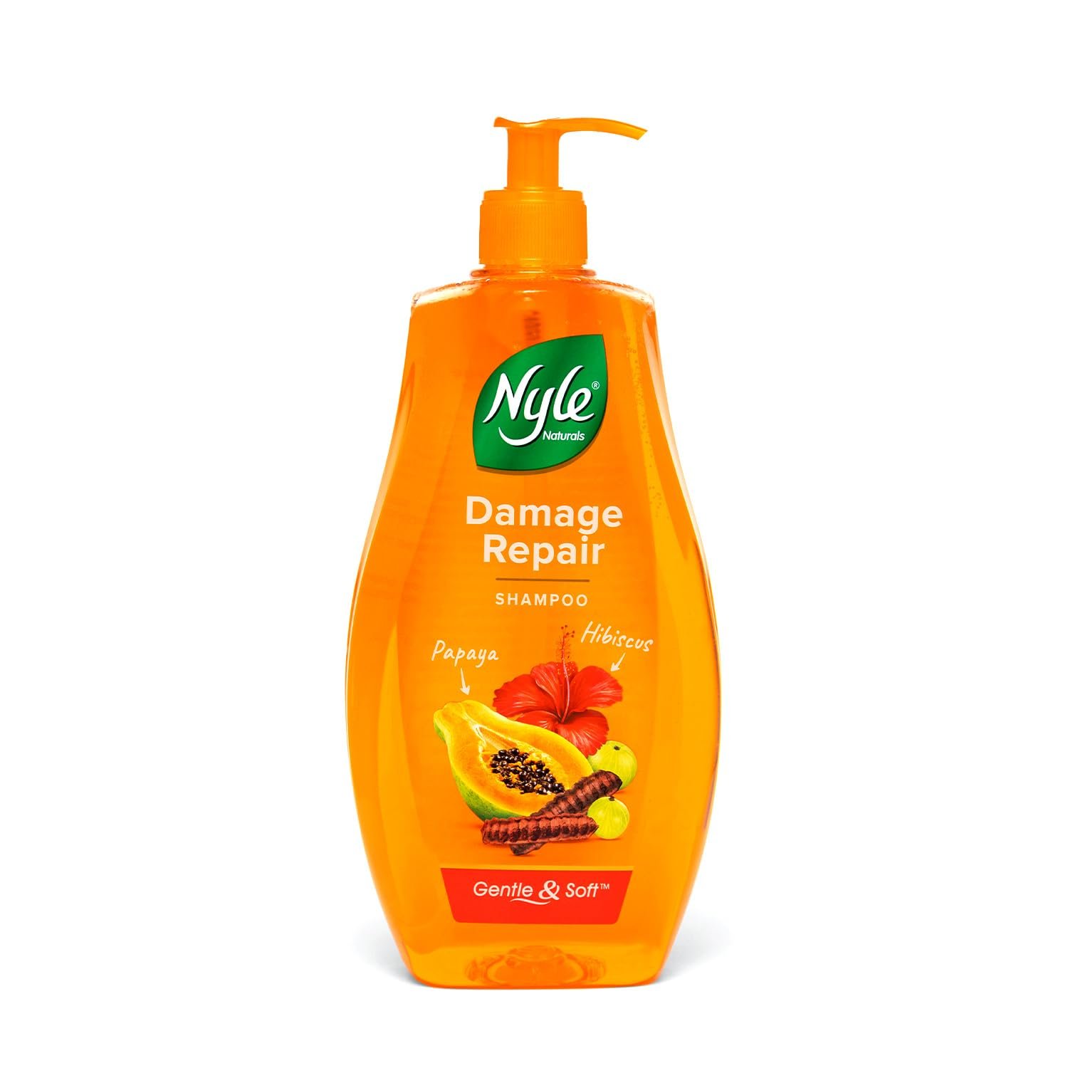 Nyle Naturals Damage Repair Shampoo 1 L | Hair Repairing with Papaya, Hibiscus, & Shikakai | pH Balanced & Paraben Free Gentle & Soft Shampoo For Women & Men