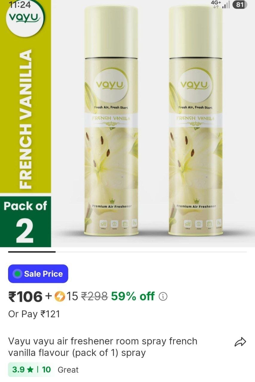 vayu vayu air freshener room spray french vanilla flavour pack of 1 spray