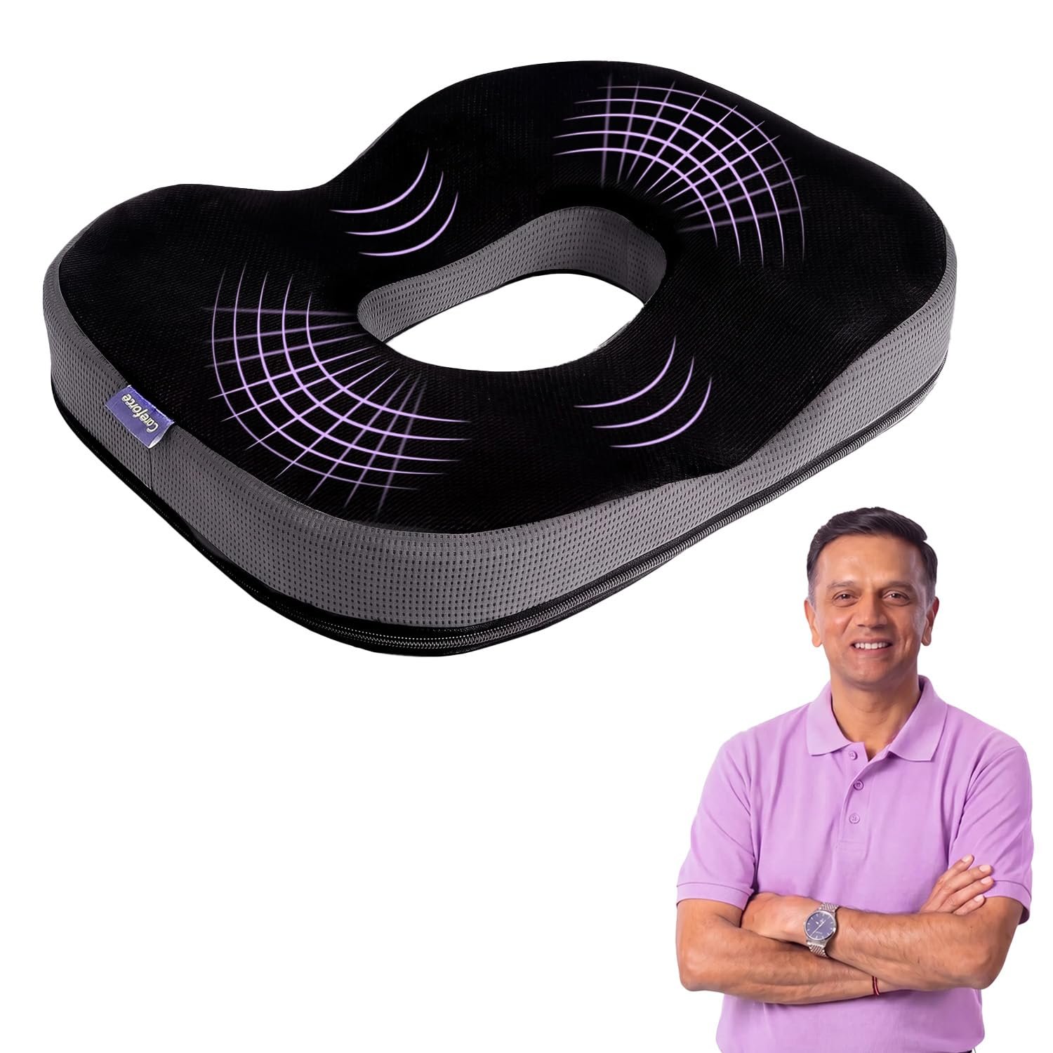 Careforce Donut Pillow for Tailbone Pain Relief Orthopedic Coccyx Cushion for Sitting, Hemorrhoids & Piles Relief, Sciatica Support Donut Seat Cushion for Office Chair, Car Seat & Wheelchair-B