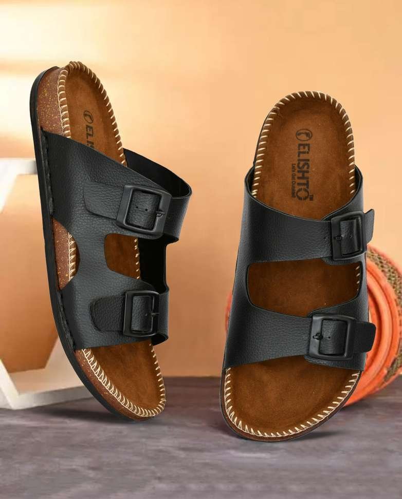 elishto men black sandals