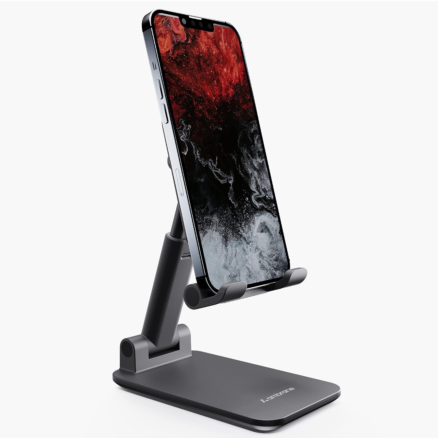 Ambrane Multipurpose Tabletop Mobile Stand | Adjustable Angle & Height| Universal Holder for iPhone, Samsung, OnePlus & All Smartphones | Portable, Anti-Skid | for Home, Office, Bed & Gift