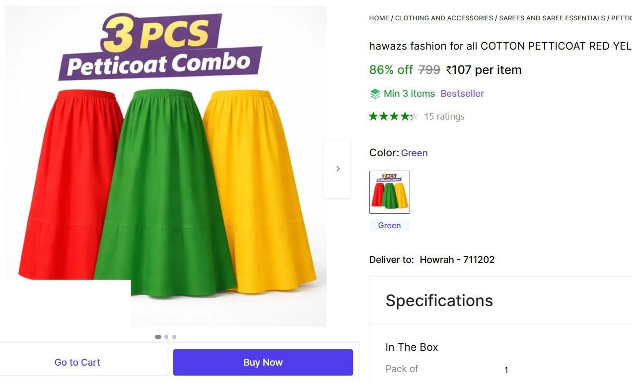 hawazs fashion all cotton petticoat red yellow green pure
