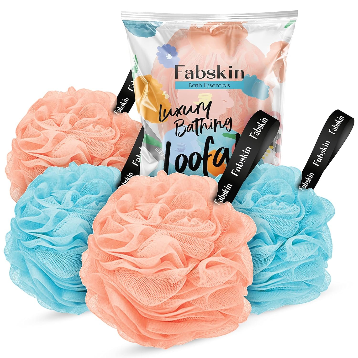 Fabskin Luxury Bathing Loofah For Men And Women | Pack Of 4 | Peach & Blue | Foaming Loofah For Bathing | Bath Scrub Sponge | Made In India