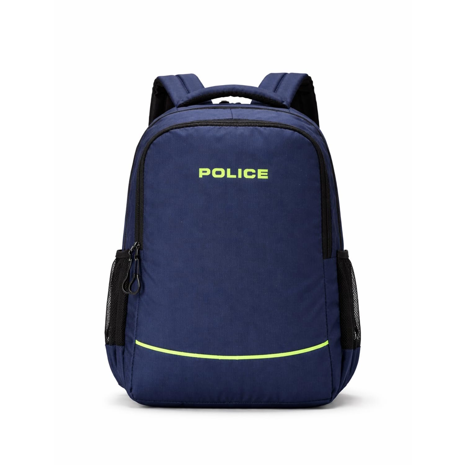 Police 25 Litres Unisex Regular Backpack | Durable Lightweight Backpack for Office, College & Travel | Spacious Compartments | Navy Blue with Neon Accent