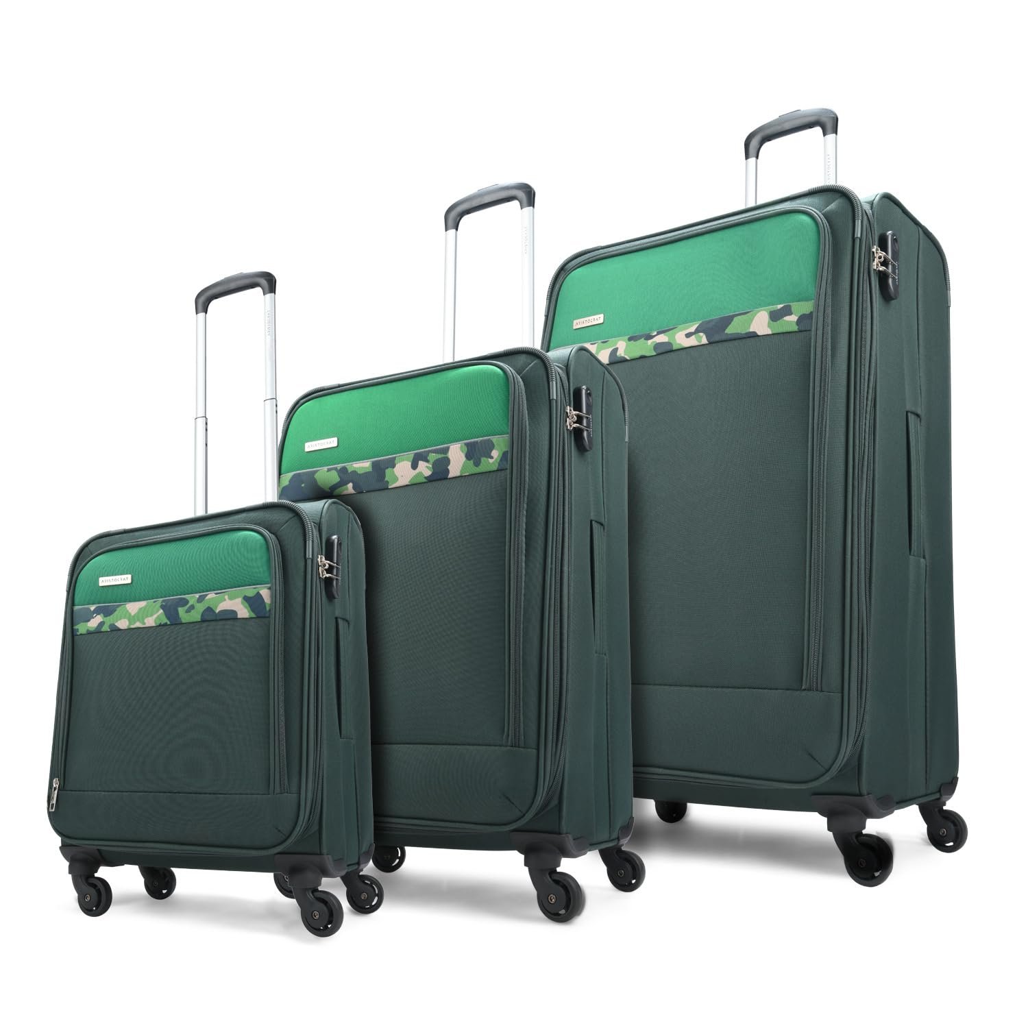 Aristocrat Commander Set of 3 Soft Case (S+M+L) Trolley Bags, Green