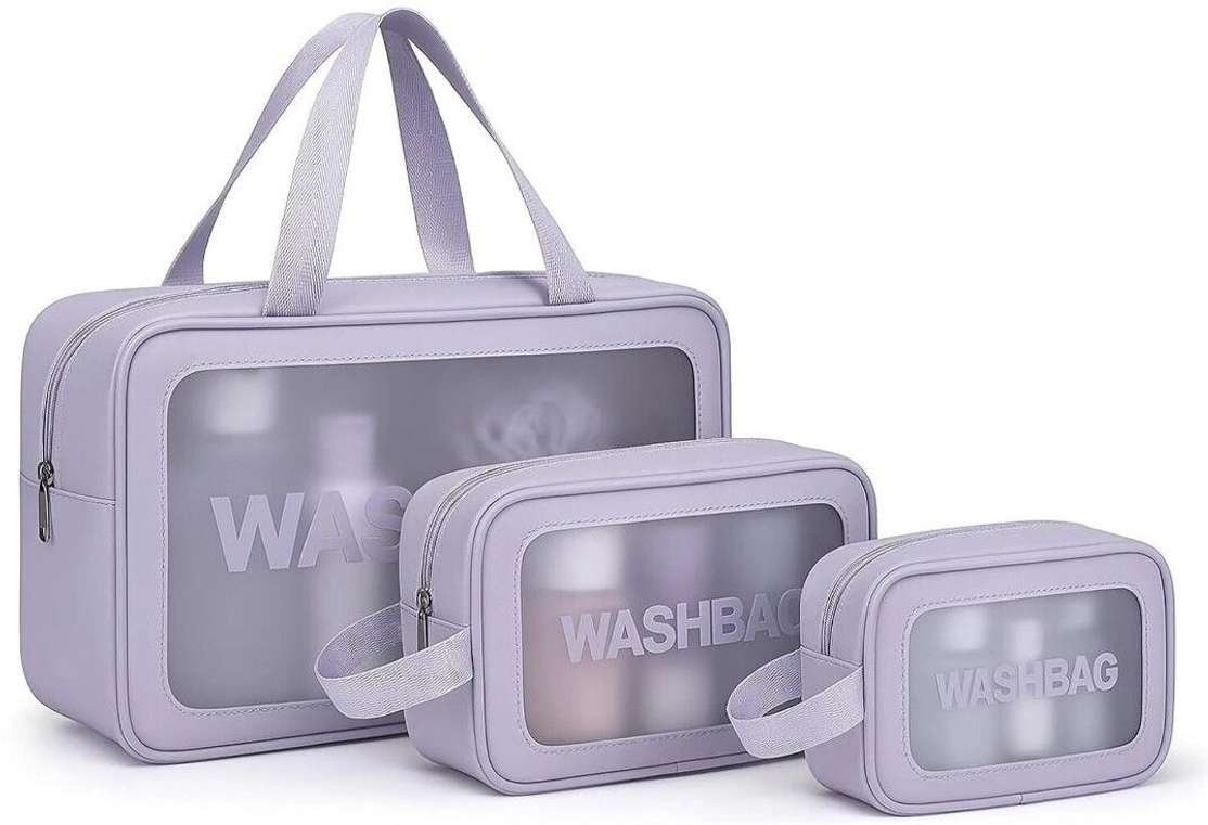 hitansh enterprise purple wash bag set pack 3 waterproof travel makeup organizer