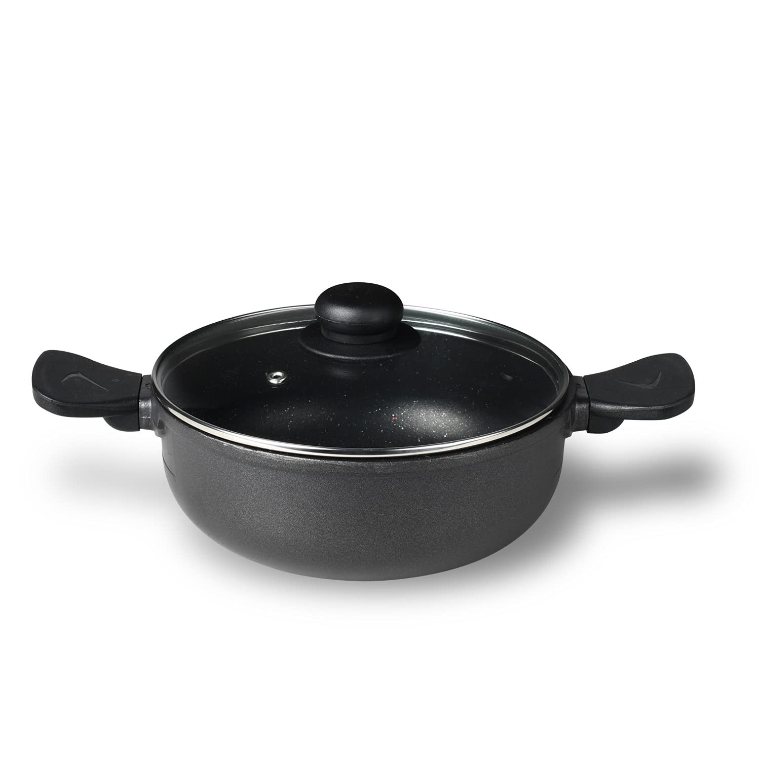 Bergner Senator Die-Cast Non-Stick Kadai With Glass Lid, 20cm, 2.5 Litres, , Black