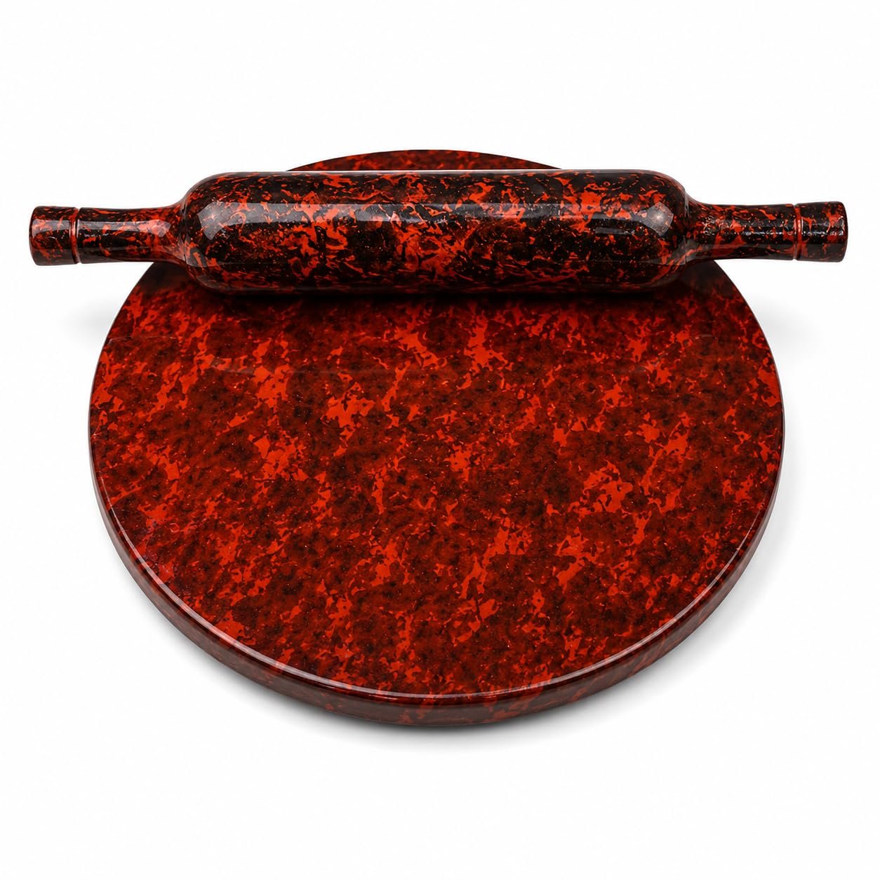 SSA Waterproof MDF Chakla Belan Set | 10 Inch Waterproof Rolling Board with 12 Inch Wooden Belan | Handcrafted Marble Design | Non Slip Surface | Roti Chapati Paratha Puri Dough Roller | Red Kitchen