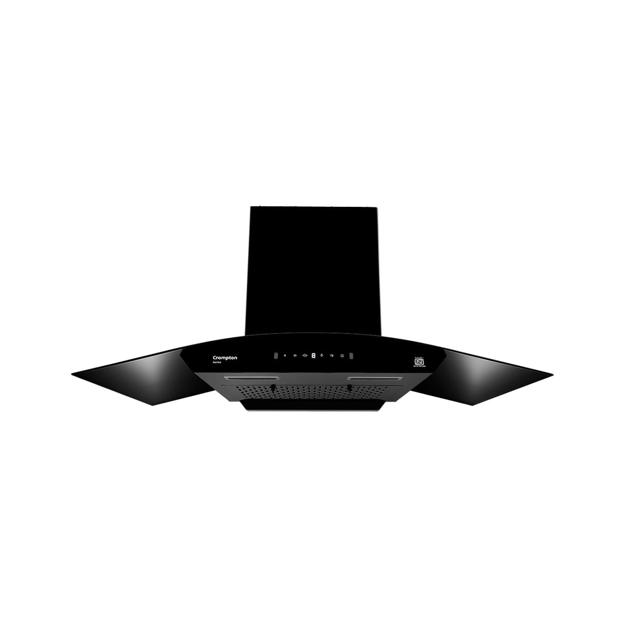 Crompton Aeries Curved 90cm 1280m3/hr Kitchen Curved Chimney| Filterless Thermal Autoclean| Gesture Control| Built In Oil Collector| 7 Yrs Motor & 1 Yr Overall Warranty