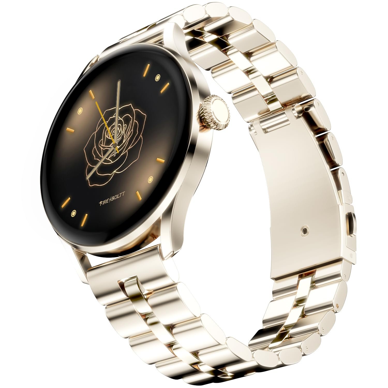 Fire-Boltt Glitz Women Smart Watch with 1.19” AMOLED Display, Bluetooth Calling, Rotating Crown, Always On Display, 1000 Nits Brightness, IP68 Waterproof Champagne