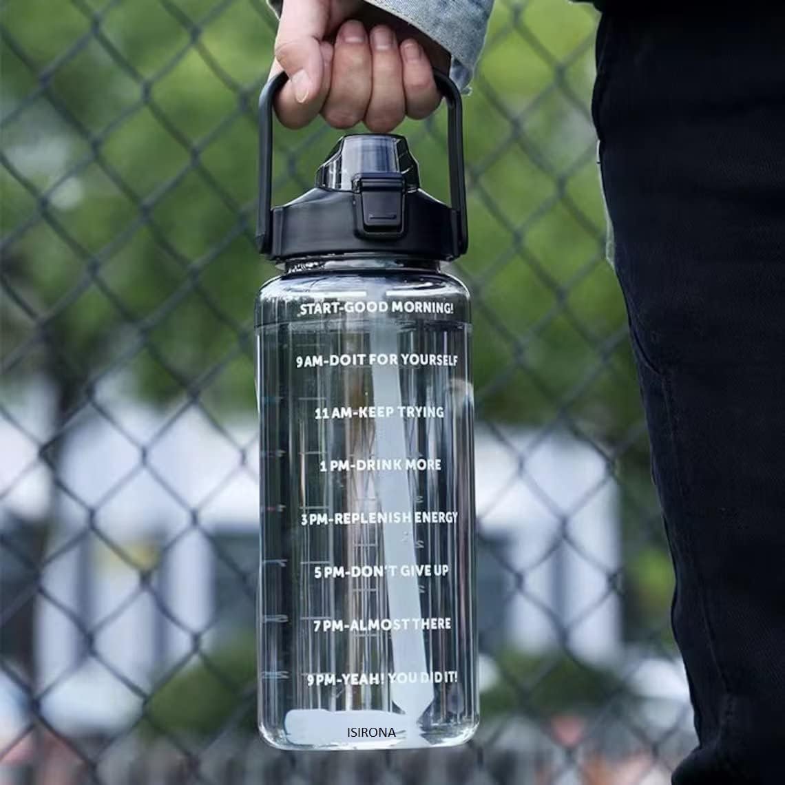 Plastic Transparent Motivational Water Bottles With Time Marker: Gym Big Water Bottle With Straw & Handle-Leakproof BPA-Free Fitness Sports Bottle (Multi Color -2L)