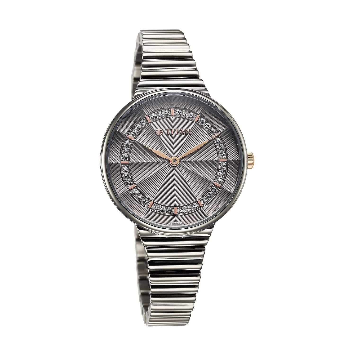Titan Aura Quartz Analog Grey Dial Stainless Steel Strap Watch for Women-95245KM02