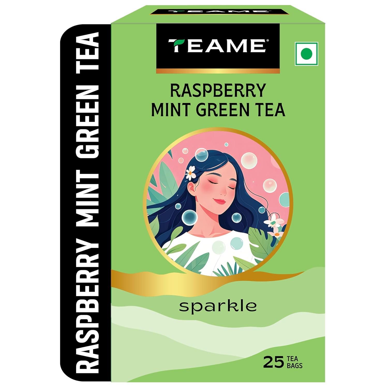 TE-A-ME Green Teabags Raspberry and Mint Flavour | Green Tea Bags 25 pcs