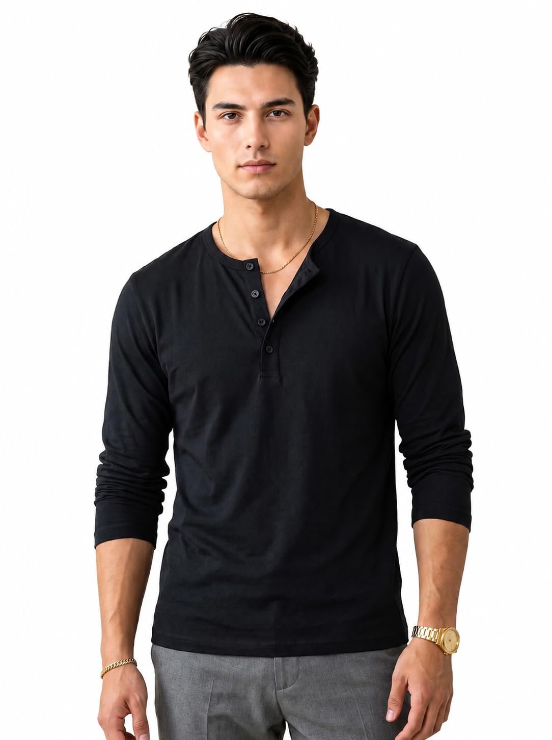 BULLMER Men’s Trendy Full Sleeve Henley Neck T-Shirt | Cotton Blend Solid Casual Tee | Stylish Menswear for Everyday | Sizes S to 2XL - Pack 1
