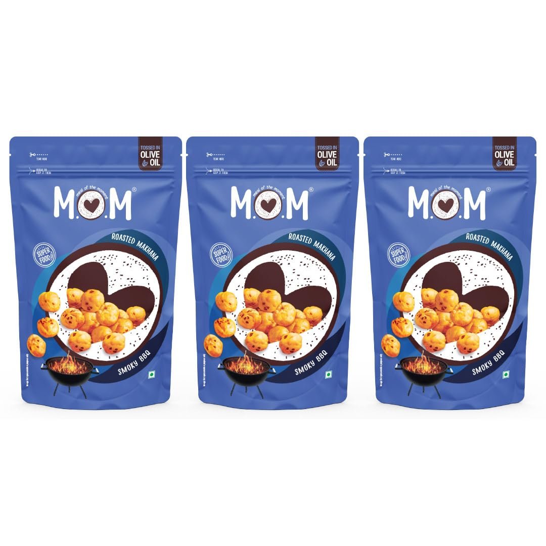 MOM - Meal of the Moment, Roasted Smoky BBQ Makhana (Pack of 3), 52g each | Source of Protein | No Palm Oil | Gluten free