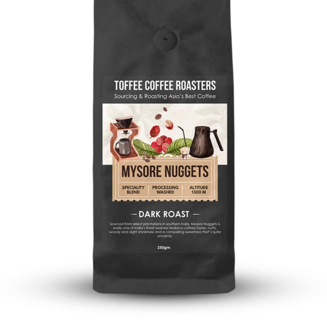 Toffee Coffee Roasters | Mysore Nuggets Coffee, Dark Roast, 100 g | Grind: Whole Beans, Speciality Blend, 100% Arabica | Speciality Coffee | Freshly Roasted