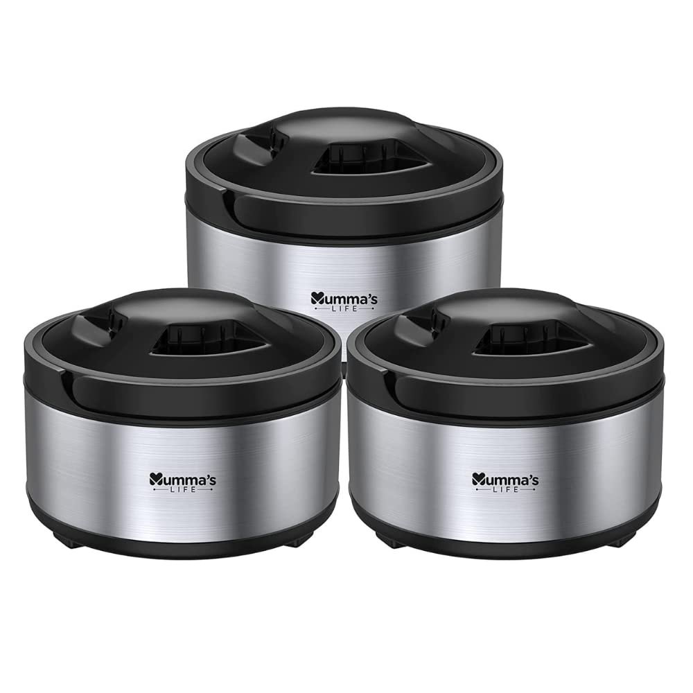Mumma's LIFE Stainless Steel Thermosteel Casserole Set of 3 for Kitchen| hot boxes for kitchen, Up to 2 Hour| Hot Box Pack of 3 (1500 ml, 2000 ml, 2500 ml)