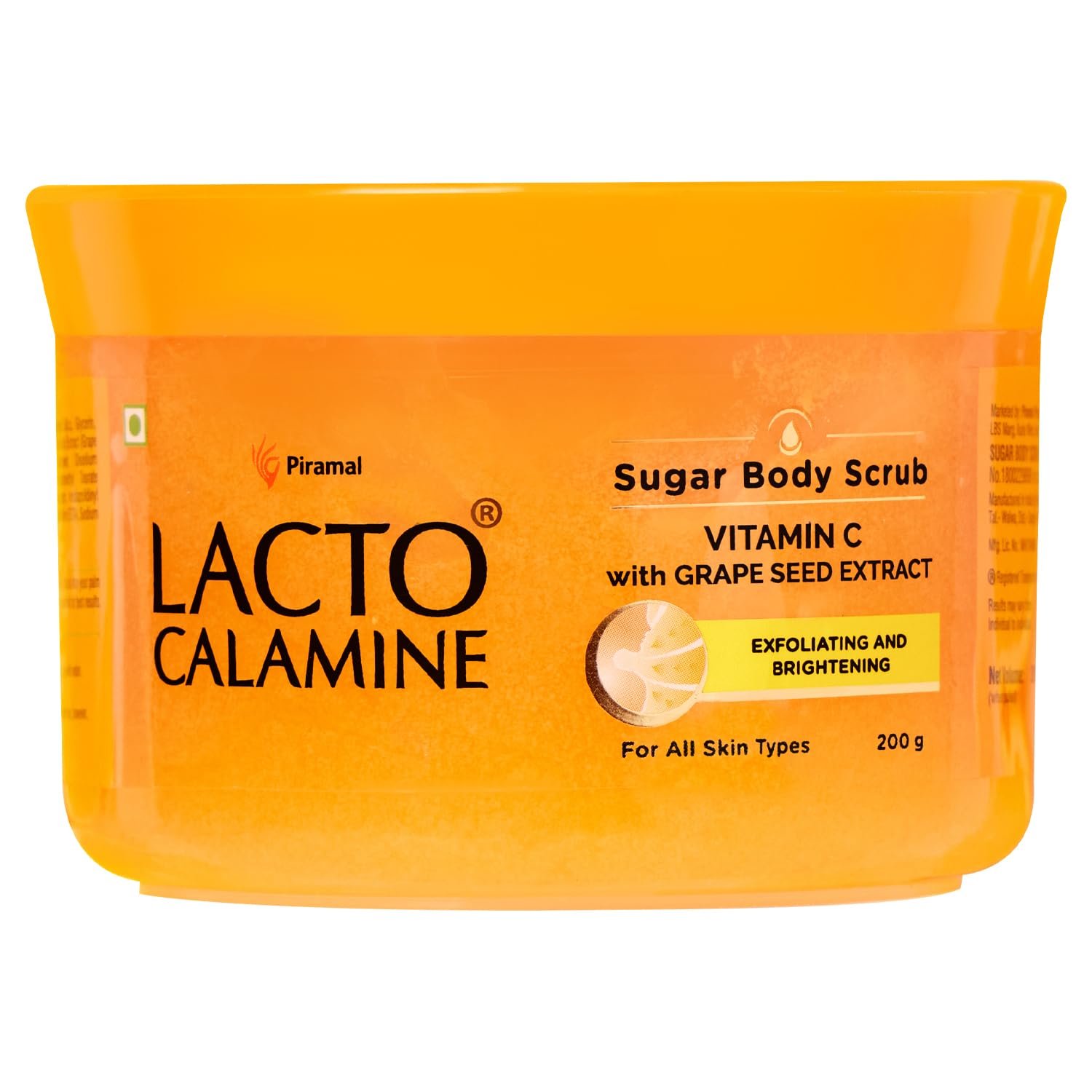 Lacto Calamine Vitamin C Sugar Body Scrub | 200 g | Gentle Body Exfoliator | Body Scrub for Healthy & Glowing Clear Skin | Vitamin C, Sugar & Grape Seed Extract Removes Tan & Dead Skin Cel
