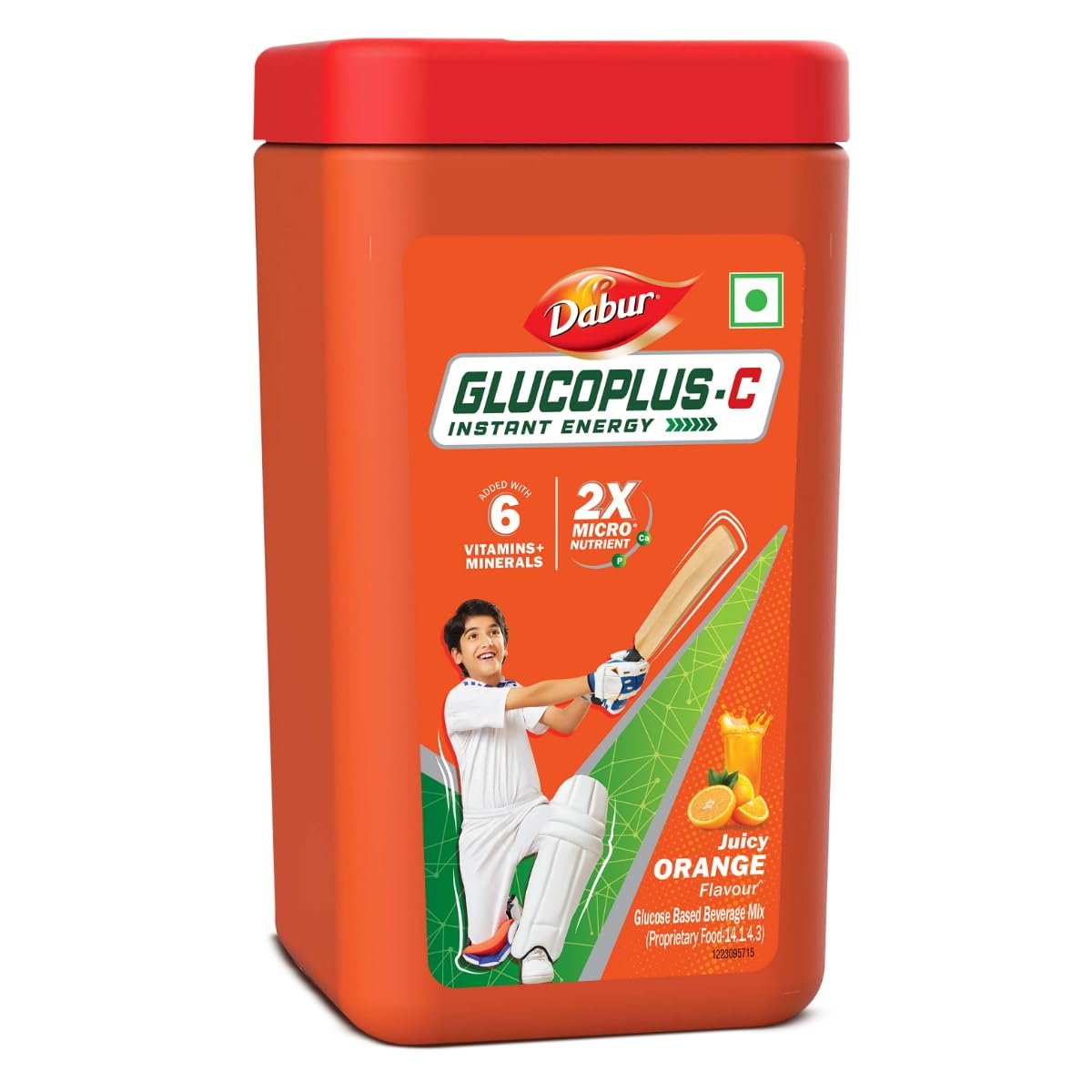 Dabur Glucoplus C Instant Powder Energy Glucose (Orange Flavour) - 400gm | Replenishes Energy with 6 Added Vitamins and Minerals | Vitamin C and Zinc Helps Boost Immunity | Calcium, Phosphorus and Vit