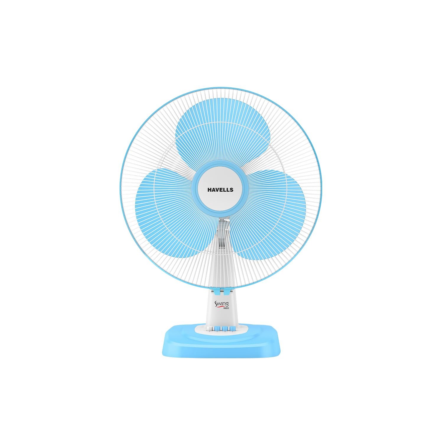 Havells SWING NEO NS TABLE FAN 400 MM| Smooth Air Flow & Jerk- Free oscillation | 100% Copper Motor | 3 Speed Regulation| Air Speed: 1350 RPM| Tilting Fan Head Mechanism (Icy Blue)