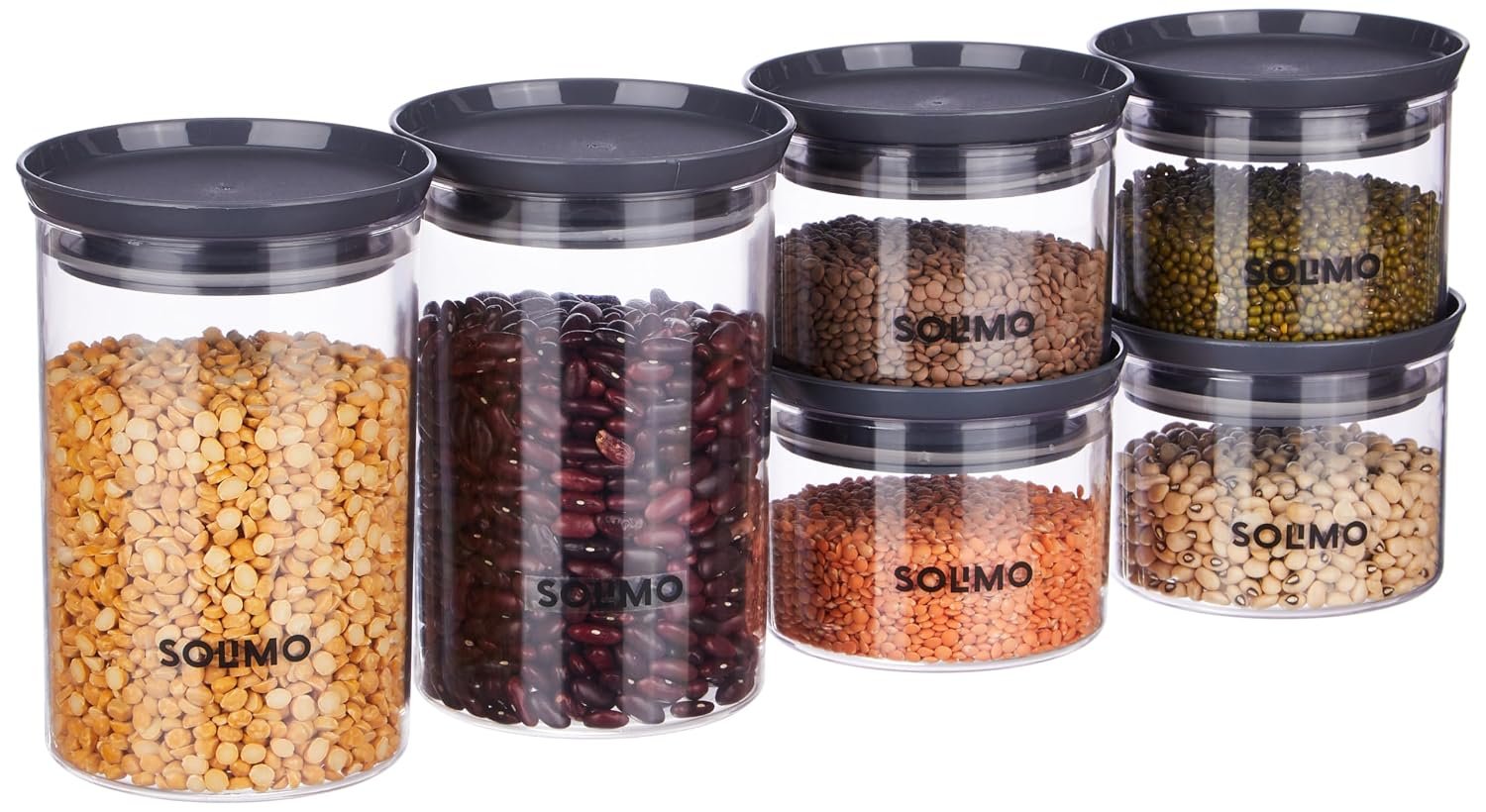Amazon Brand - Solimo Plastic Storage Jar and Container Set I Air Tight & BPA Free Containers for Kitchen Storage Set I Grocery Kitchen Container, Set 6 (500 ML - 4 Pieces & 900 ML - 2 Pieces)