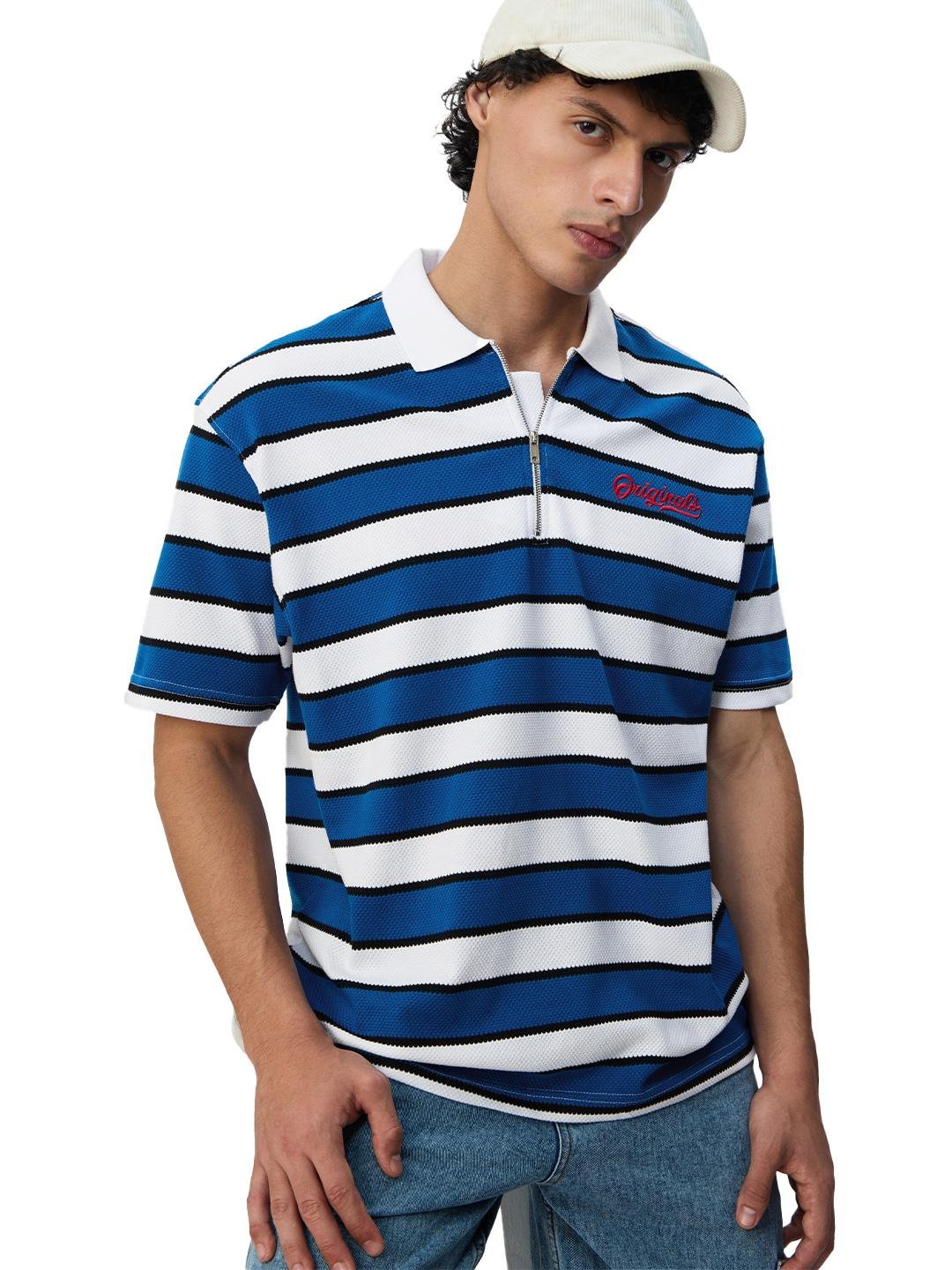Buy The Souled Store Mens Striped Blue Oversized Fit Zipper T Shirts -  - Apparel for Men
