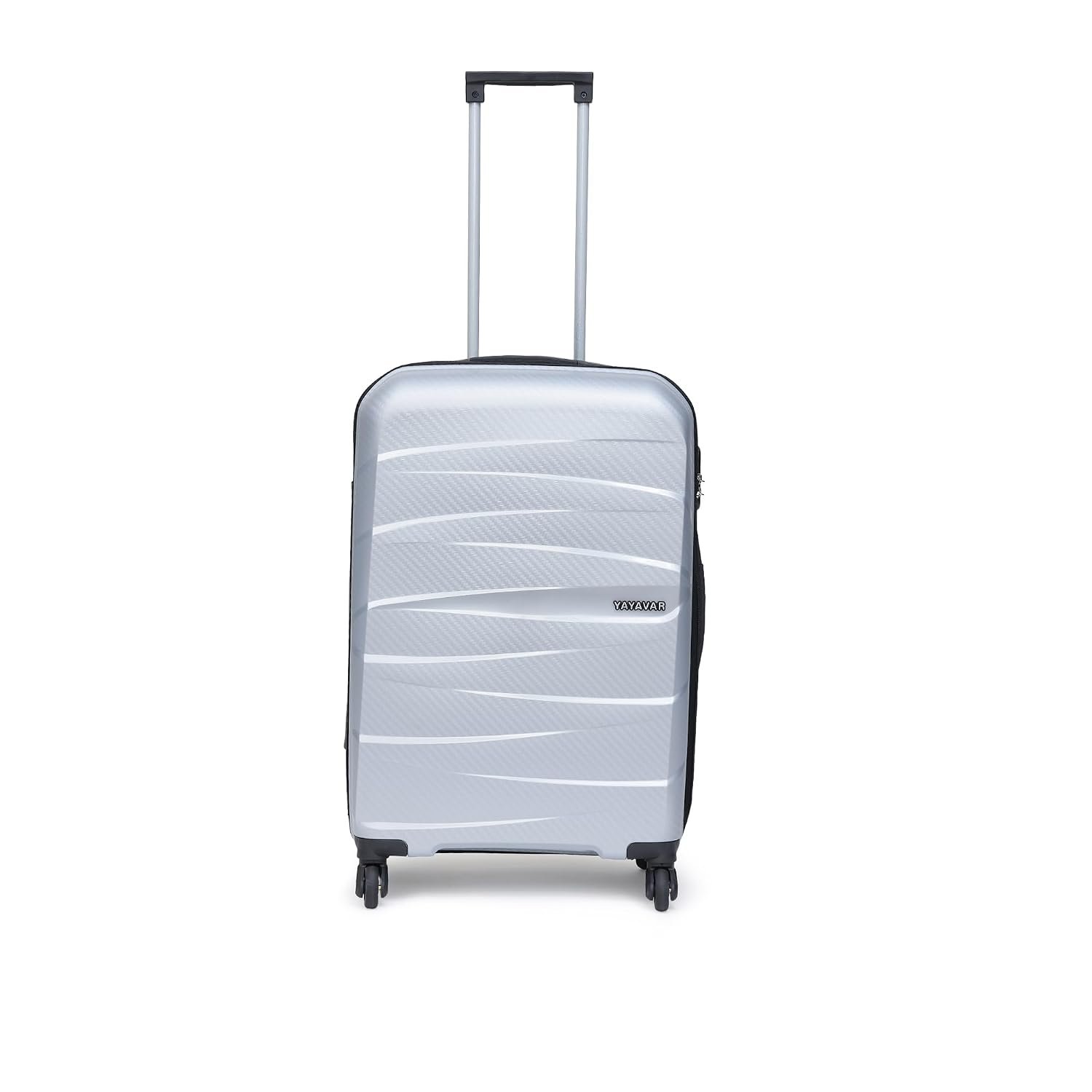 YAYAVAR Check-in Medium- 66 CM, 360 Degree Rotating Wheels,Polypropylene Material,Hard Luggage with Telescopic Handle and Combination Locking Mechanism, Moscow-(M,Silver)