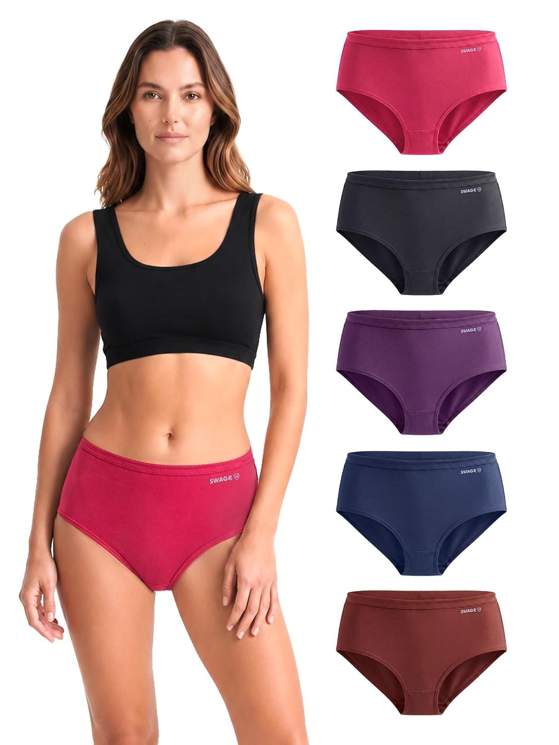 SWAGR 5 Pack Women's High Coverage Super Combed Cotton Hipster Panty Set | Powered by ZincShield Anti-Bacterial Tech | BreatheSoft Fabric | MarkFree Waistband | SOXCO Style HP06